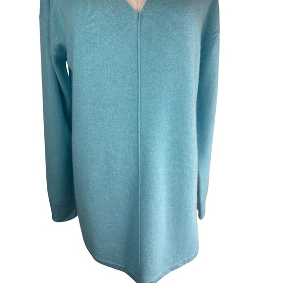 Talbots Small Light Aqua Blue Pure Cashmere V-Neck Long Sleeve Sweater - Picture 7 of 15